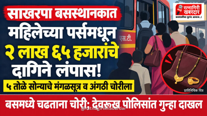 साखरपा बसस्थानकात गर्दीचा फायदा घेऊन महिलेचे ५ तोळे सोन्याचे मंगळसूत्र व अंगठी लंपास; २ लाख ६५ हजारांचे दागिने चोरीला