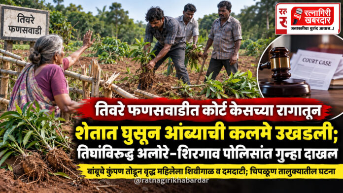 तिवरे फणसवाडीत कोर्ट केसच्या रागातून शेतात घुसून आंब्याची कलमे उखडली; तिघांविरुद्ध अलोरे-शिरगाव पोलिसांत गुन्हा दाखल