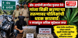 खेड-दापोली मार्गावर फुरूस येथे गांजा विक्री करणाऱ्या तरुणावर पोलिसांची धडक कारवाई; १ लाखांहून अधिक मुद्देमाल जप्त
