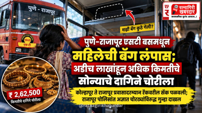 पुणे-राजापूर एसटी बसमधून महिलेची बॅग लंपास; अडीच लाखांहून अधिक किमतीचे सोन्याचे दागिने चोरीला
