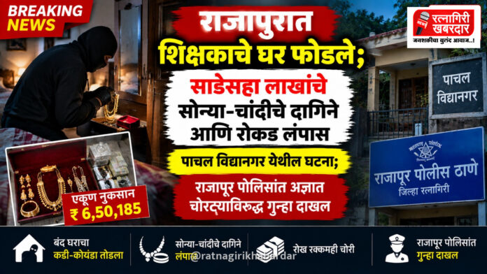 राजापुरात शिक्षकाचे घर फोडले; साडेसहा लाखांचे सोन्या-चांदीचे दागिने आणि रोकड लंपास