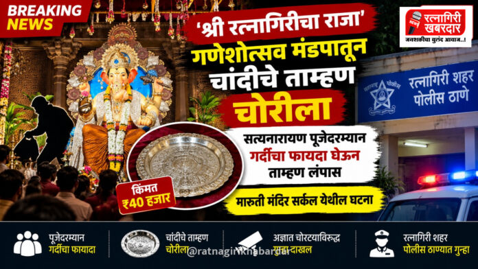 'श्री रत्नागिरीचा राजा' गणेशोत्सव मंडपातून चांदीचे ताम्हण चोरीला; अज्ञाताविरुद्ध शहर पोलिसांत गुन्हा दाखल