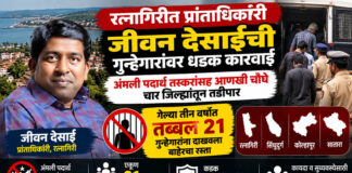 रत्नागिरीत प्रांताधिकारी जीवन देसाईंची गुन्हेगारांवर धडक कारवाई; अंमली पदार्थ तस्करांसह आणखी चौघे चार जिल्ह्यांतून तडीपार
