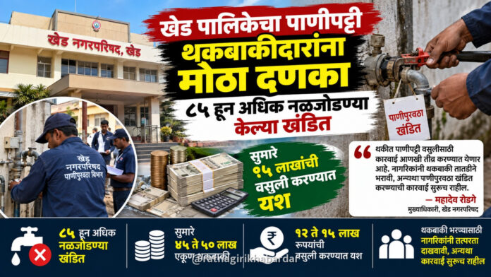 खेड पालिकेचा पाणीपट्टी थकबाकीदारांना मोठा दणका; ८५ हून अधिक नळजोडण्या केल्या खंडित