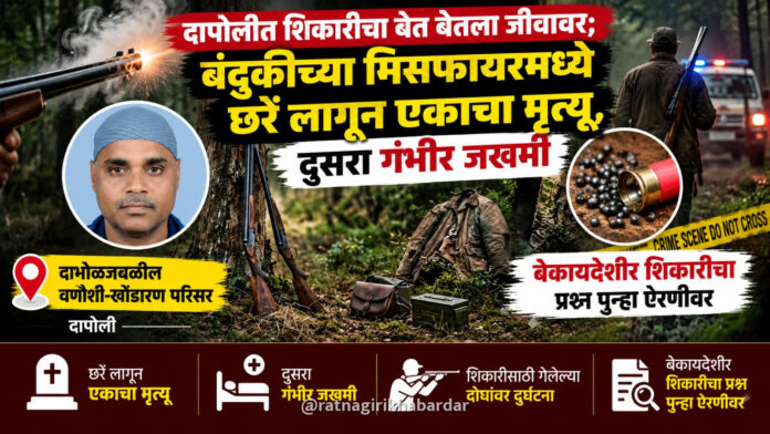 दापोलीत शिकारीचा बेत बेतला जीवावर; बंदुकीच्या मिसफायरमध्ये छर्रे लागून एकाचा मृत्यू, दुसरा गंभीर जखमी
