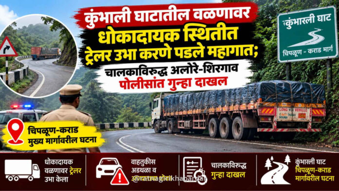 कुंभार्ली घाटातील वळणावर धोकादायक स्थितीत ट्रेलर उभा करणे पडले महागात; चालकाविरुद्ध अलोरे-शिरगाव पोलिसांत गुन्हा दाखल