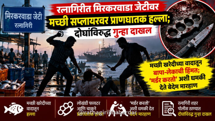 रत्नागिरीत मिरकरवाडा जेटीवर मच्छी सप्लायरवर लोखंडी फायटर व चाकूने प्राणघातक हल्ला; दोघांविरुद्ध गुन्हा दाखल रत्नागिरीत मिरकरवाडा जेटीवर मच्छी सप्लायरवर लोखंडी फायटर व चाकूने प्राणघातक हल्ला; दोघांविरुद्ध गुन्हा दाखल