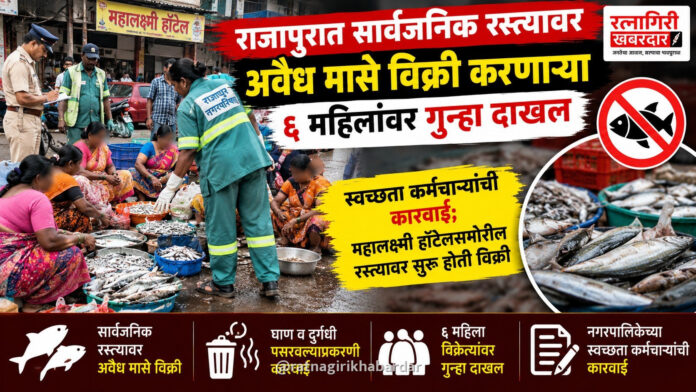 राजापुरात सार्वजनिक रस्त्यावर अवैध मासे विक्री व दुर्गंधी पसरवणाऱ्या ६ महिलांवर गुन्हा दाखल