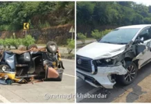 Watul Rajapur Accident: वाटूळ उतारावर भीषण अपघात: इनोव्हा कारने रिक्षाला मागून उडवले; २ लहान मुलांसह ५ जण गंभीर जखमी