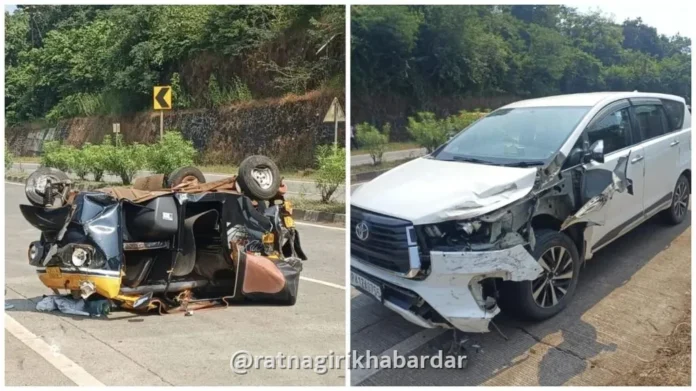 Watul Rajapur Accident: वाटूळ उतारावर भीषण अपघात: इनोव्हा कारने रिक्षाला मागून उडवले; २ लहान मुलांसह ५ जण गंभीर जखमी Watul Rajapur Accident: वाटूळ उतारावर भीषण अपघात: इनोव्हा कारने रिक्षाला मागून उडवले; २ लहान मुलांसह ५ जण गंभीर जखमी